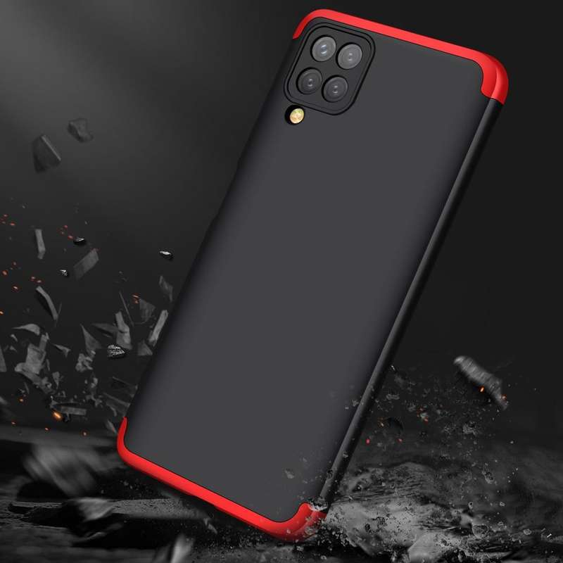 For Samsung Galaxy A12 GKK Three Stage Splicing Full Coverage PC Case(Black+Red)