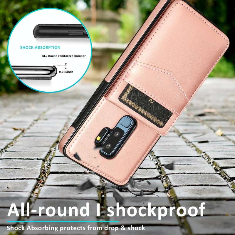For Samsung Galaxy S9 Plus Solid Color PC + TPU Protective Case with Holder & Card Slots(Rose Gold)