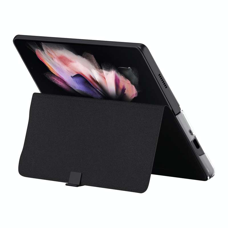 For Samsung Galaxy Z Fold3 5G Plain Leather Horizontal Flip Leather Case with Holder(Black)