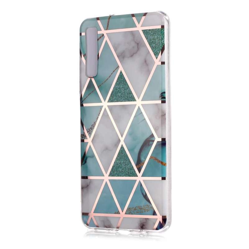 For Galaxy A7 (2018) Plating Marble Pattern Soft TPU Protective Case(Green White)
