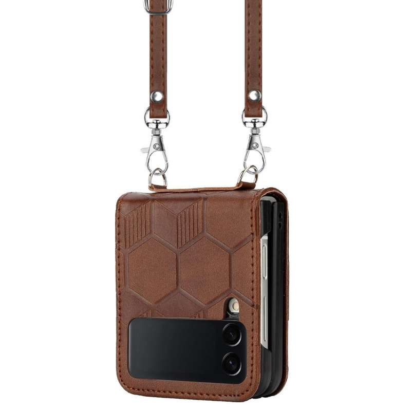 For Samsung Galaxy Z Flip3 5G Crossbody Football Texture Leather Phone Case(Brown)