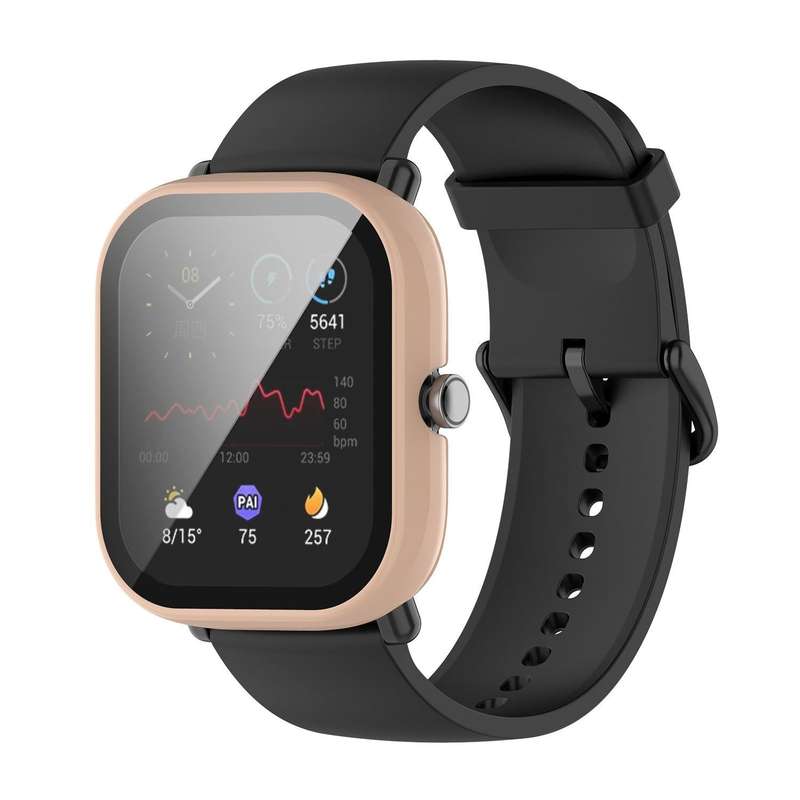 For Amazfit GTS 2 mini PC + Tempered Glass Watch Protective Case(Cherry Blossom Pink)