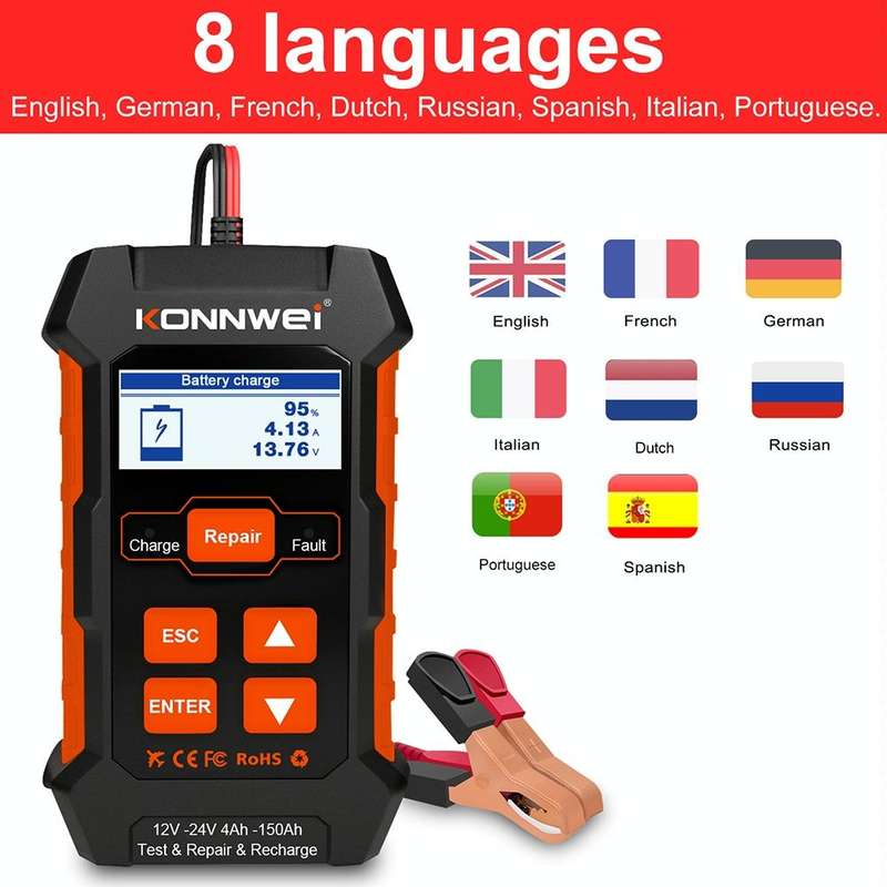 KONNWEI KW520 12V / 24V 3 in 1 Car Battery Tester with Detection & Repair & Charging Function(EU ...