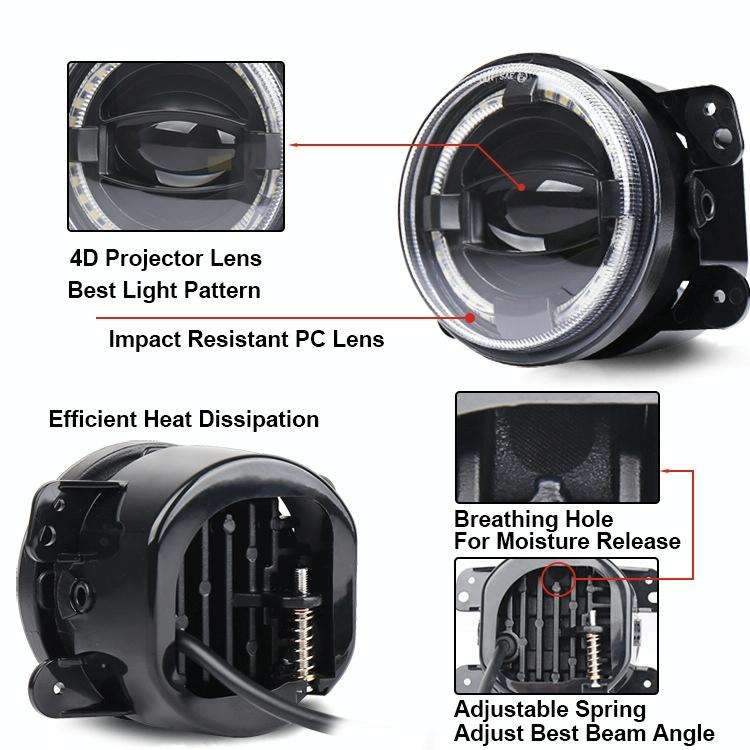 2 PCS 4 inch Car LED Angel Eyes Spotlight Modified Fog Lights for Jeep Wrangler / Dodge / Chrysle...