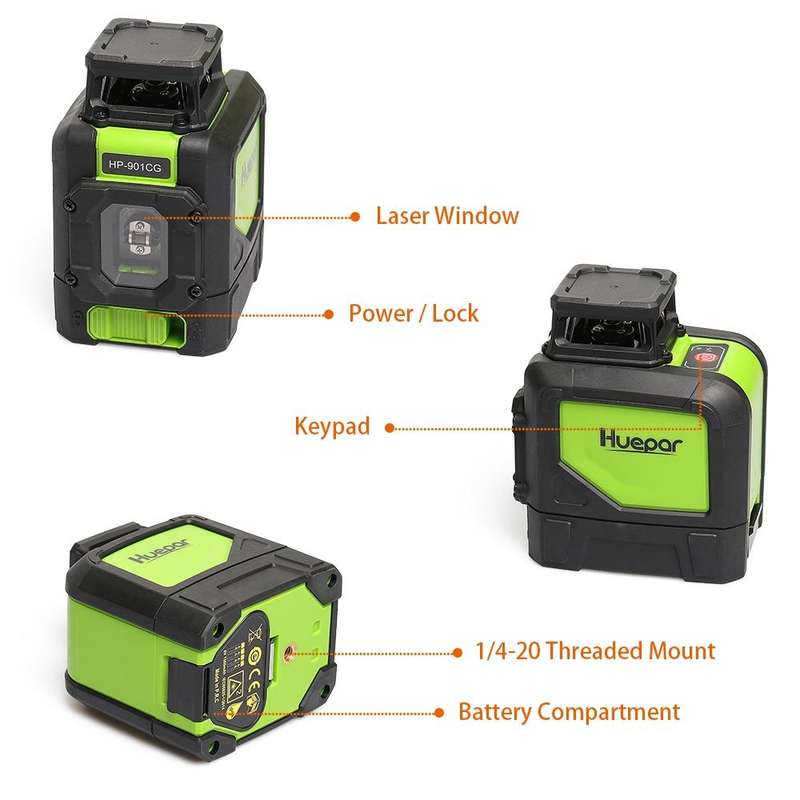 901CG H360 Degrees / V130 Degrees Laser Level Covering Walls and Floors 5 Line Green Beam IP54 Wa...