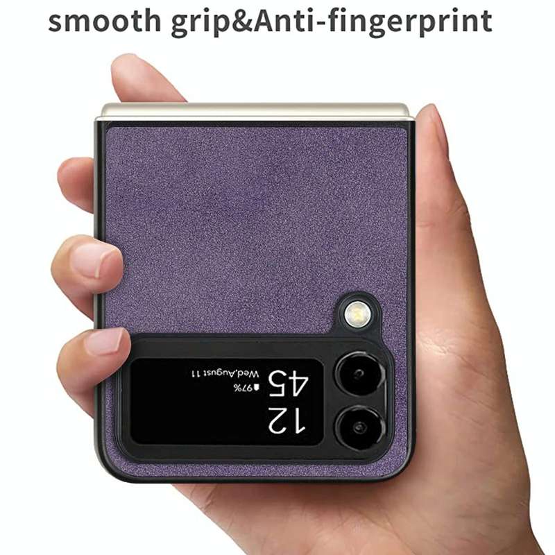 For Samsung Galaxy Z Flip4 Lambskin Texture Leather Folded Phone Case(Black)