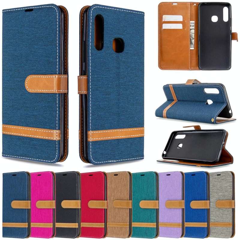 For Galaxy A70e Color Matching Denim Texture Horizontal Flip Leather Case with Holder & Card Slot...