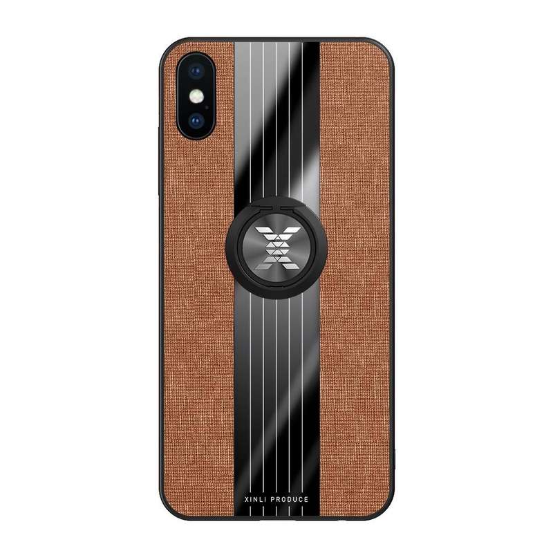 For iPhone X / XS XINLI Stitching Cloth Texture Shockproof TPU Protective Case with Ring Holder(B...