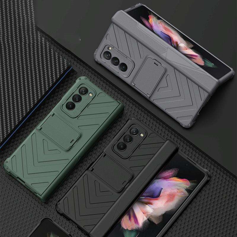 For Samsung Galaxy Z Fold2 5G GKK Integrated Magnetic Armor Flip Phone Case with Holder(Black)