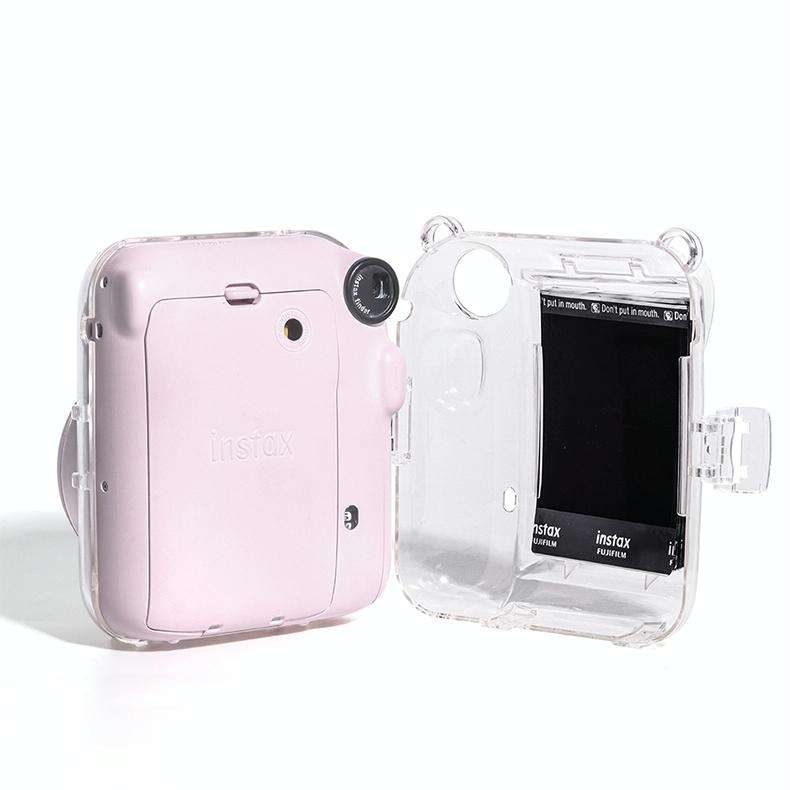 For FUJIFILM instax mini 12 Crystal Hard Acrylic Camera Case with Shoulder Strap(DIY Purple Daisies)