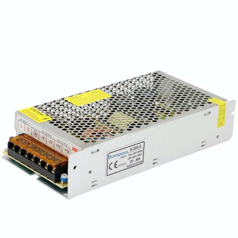 SOMPOM S-200-5 200W 5V 40A Switching Driver LED Light Strip Display Screen Lighting Monitor Power...