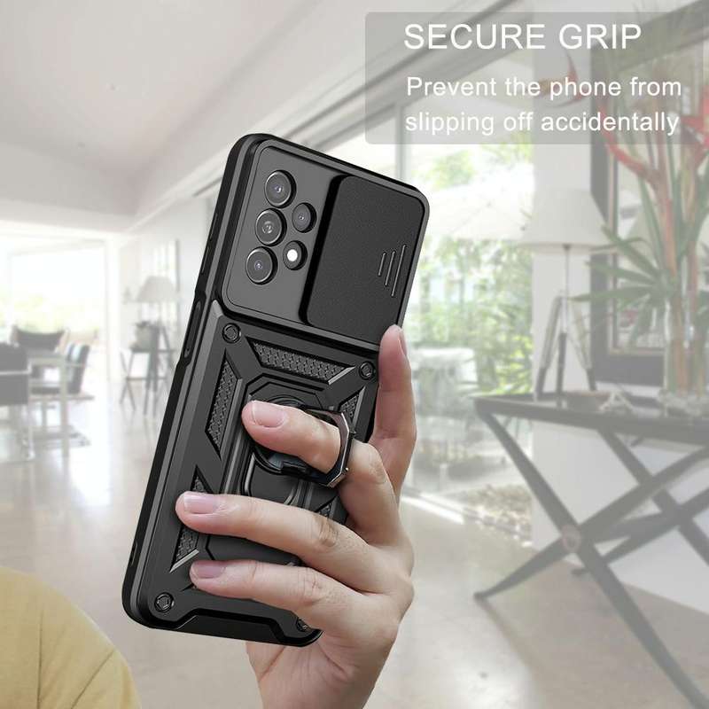 For Samsung Galaxy A13 4G Sliding Camera Cover TPU+PC Phone Case(Black)