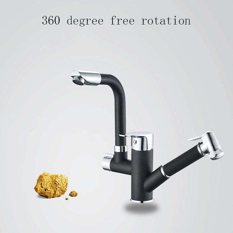 Kitchen Pull-Out Double Faucet Water Table Hot And Cold Water Faucet, Specification: Wheel Bendin...