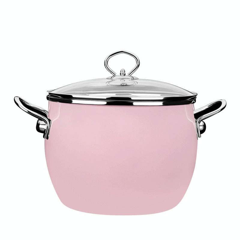 Enamel Soup Pot Uncoated Food Supplement Pot For Induction Cooker(Pink)