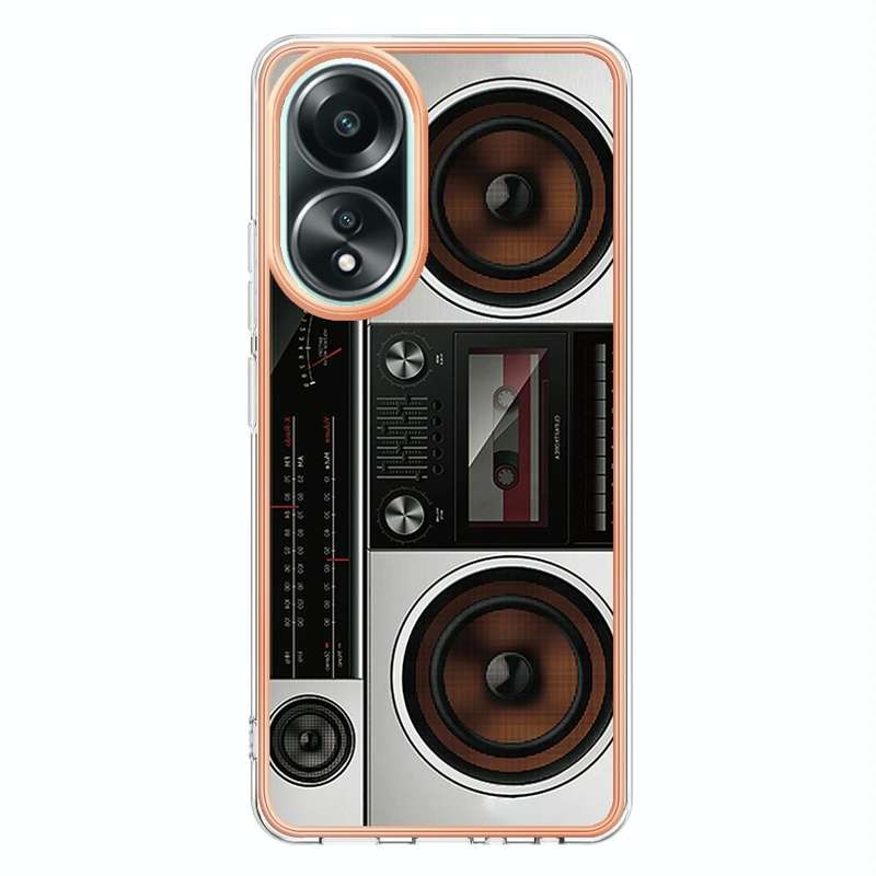 For OPPO A58 4G Electroplating Marble Dual-side IMD Phone Case(Retro Radio)