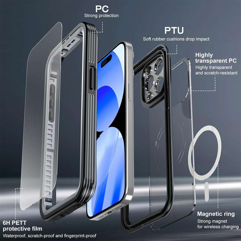 For iPhone 15 Pro Max IP68 Waterproof MagSafe Magnetic Phone Case(Black)