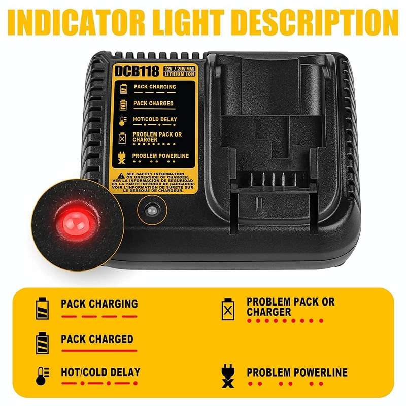 DCB118 For Dewalt 12V-20V Electric Tool Battery Charger, Plug: US (Black)