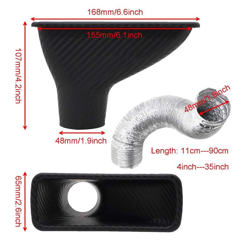 XH-UN099 Carbon Fiber Car Front Bumper Turbo Air Intake Inlet Pipe Air Funnel Kit(Square)