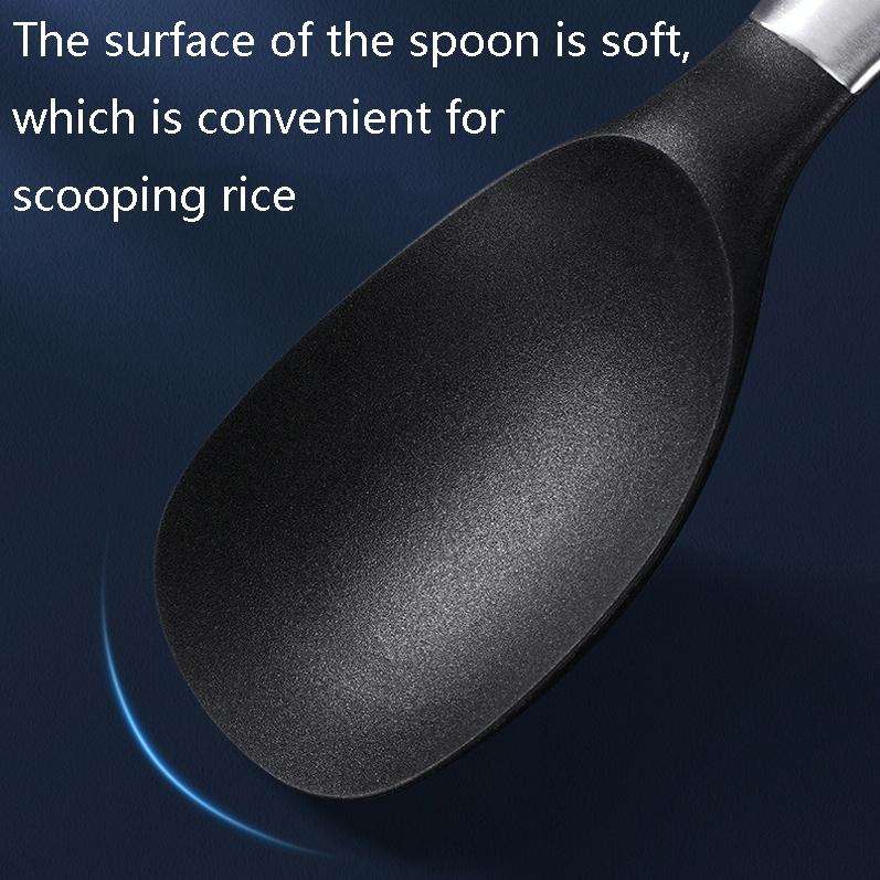 20561 Household Kitchen Stainless Steel Rice Spoon Silicone Long Handle Large Rice Scoop(Black)