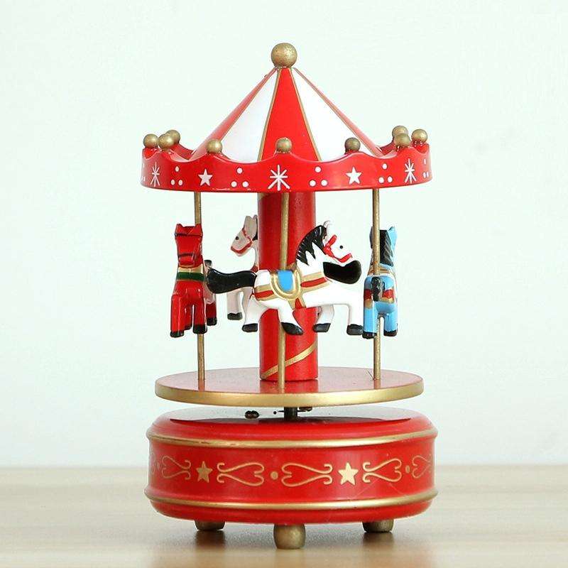 Sky City Carousel Clockwork Music Box Couples Birthday Gift(K0321 Red White)