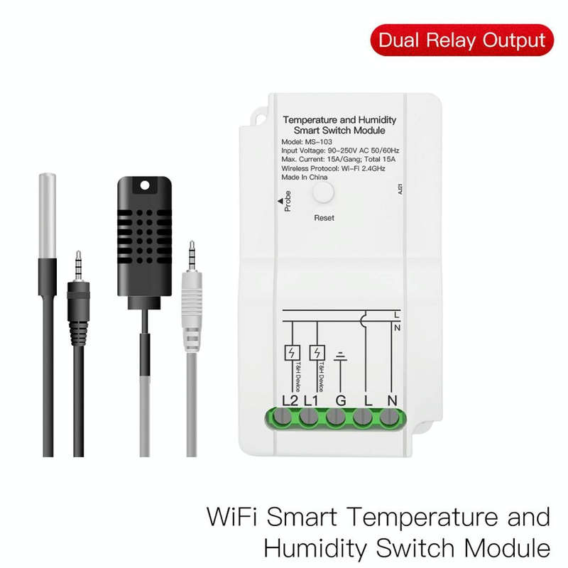 WiFi Switch Module+Temperature Probe Tuya Dual-way Temperature and Humidity Switch Timer Smart Sw...