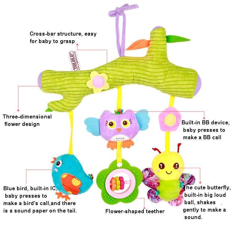 Baby Toys 0-1 Year Old Animal Bed Bells Soothing Plush Toys Baby Rattles Baby Carriage Hanging(A ...