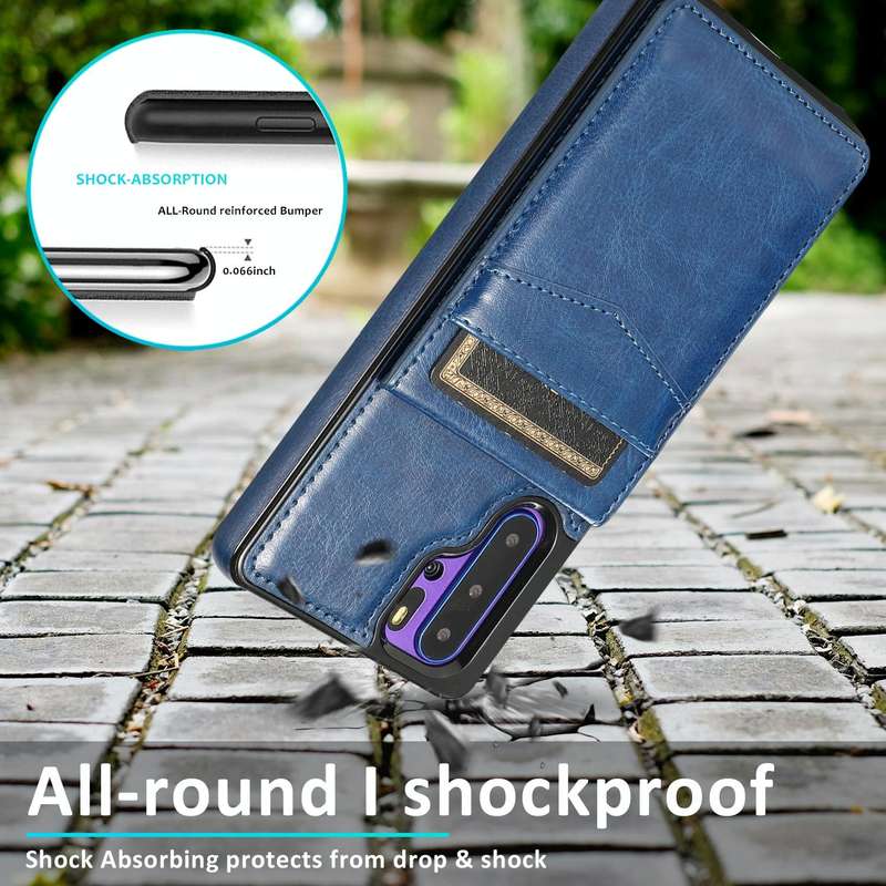 For Huawei P30 Pro Solid Color PC + TPU Protective Case with Holder & Card Slots(Blue)