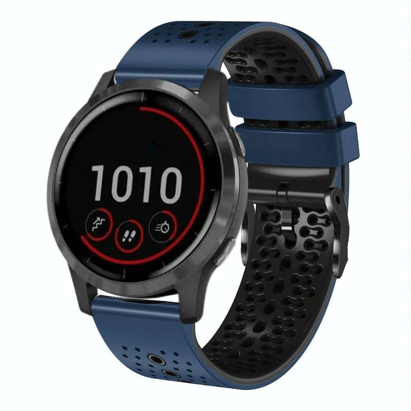 For Garmin vivoactive 4 22mm Perforated Two-Color Silicone Watch Band(Midnight Blue+Black)