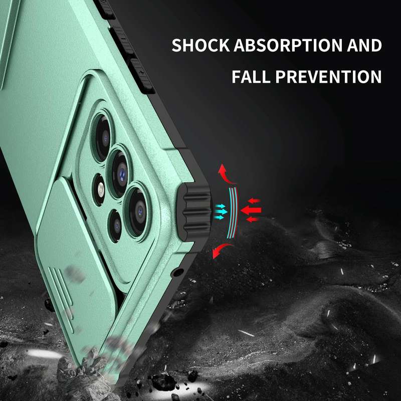 For Samsung Galaxy A53 5G Stereoscopic Holder Sliding Camshield Phone Case(Light Blue)
