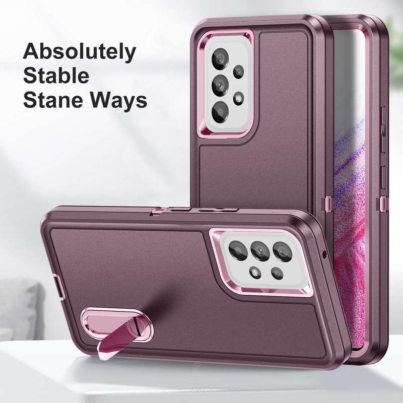 For Samsung Galaxy A53 3 in 1 Rugged Holder Phone Case(Purple + Pink)