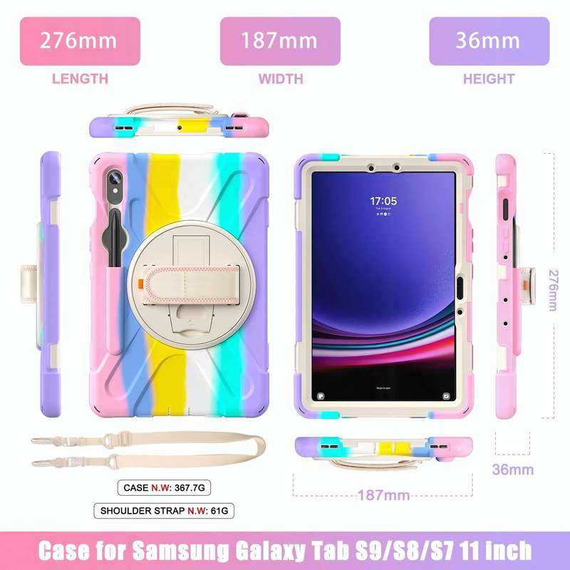 For Samsung Galaxy Tab S9 / S8 / S7 Rotary Handle Grab TPU + PC Tablet Case(Colorful Pink)
