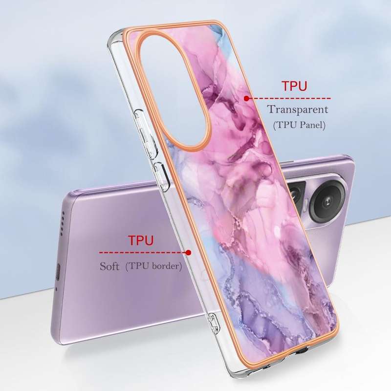 For OPPO Reno10 Pro 5G Global Electroplating Marble Dual-side IMD Phone Case(Pink 013)