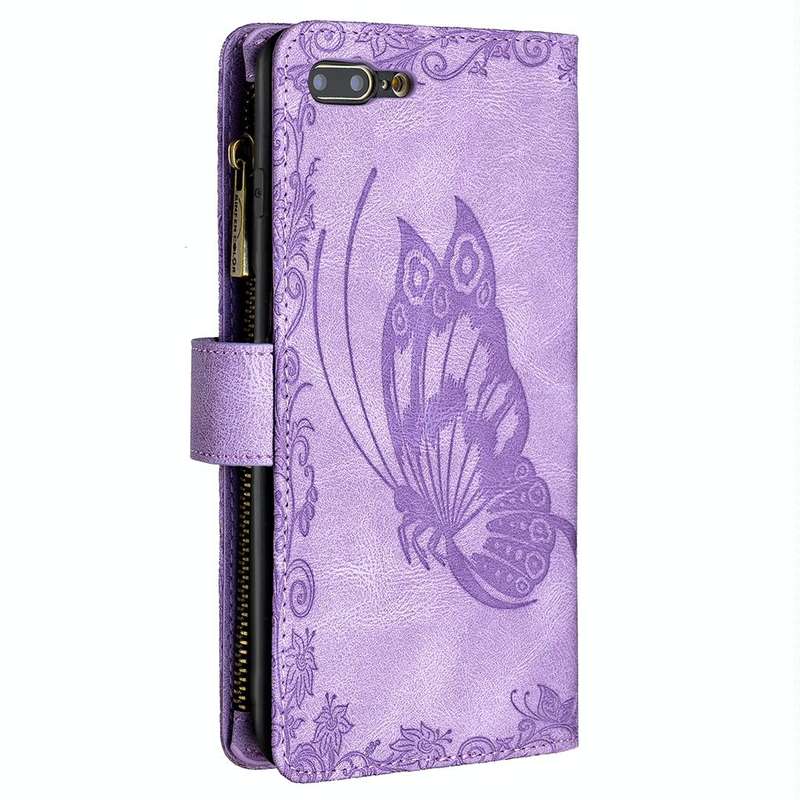 For iPhone 8 Plus / 7 Plus Flying Butterfly Embossing Pattern Zipper Horizontal Flip Leather Case...