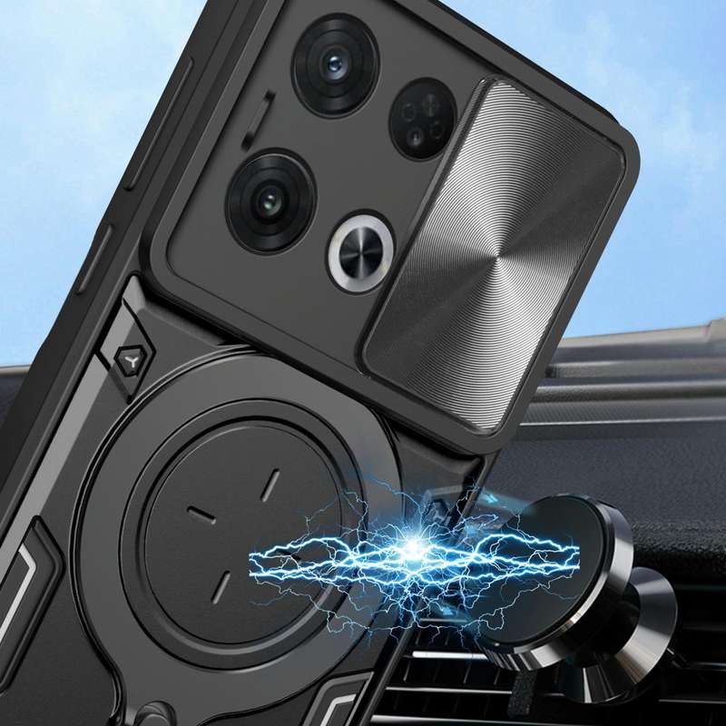 For OPPO Reno8 Pro 5G CD Texture Sliding Camshield Magnetic Holder Phone Case(Silver)