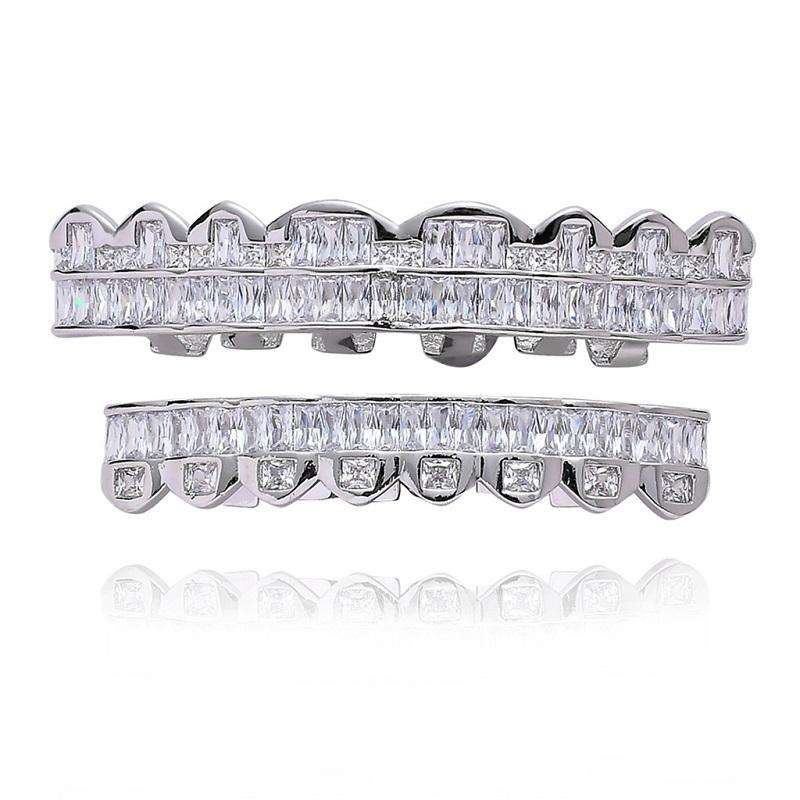 8 Teeth Square Zirconium Gold Teeth Hip Hop Braces, Colour: Silver Suit