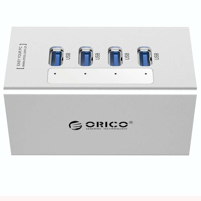 ORICO A3H4 Aluminum High Speed 4 Ports USB 3.0 HUB with 12V/2.5A Power Supply for Laptops(Silver)