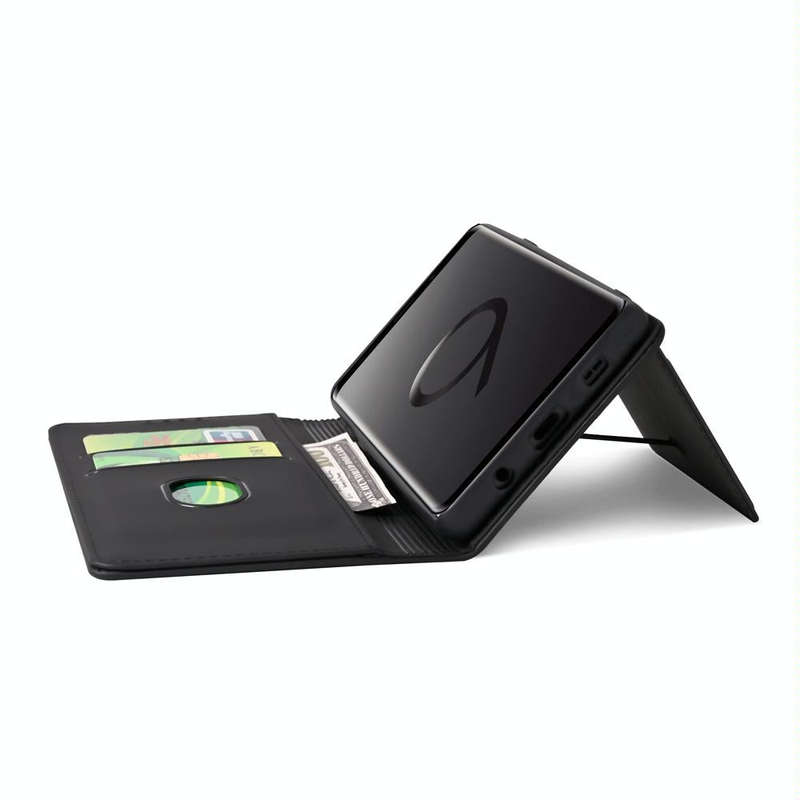 For Samsung Galaxy S9+ Strong Magnetism Liquid Feel Horizontal Flip Leather Case with Holder & Ca...