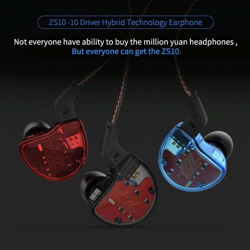 KZ ZS10 Ten Unit Circle Iron In-ear Mega Bass HiFi Earphone with Microphone (Red)