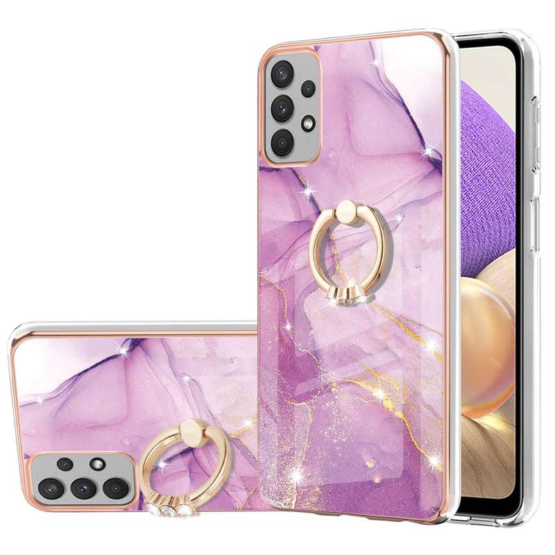 Samsung Galaxy A53 5G Electroplating Marble IMD TPU Phone Case with Ring Holder(Purple 001)