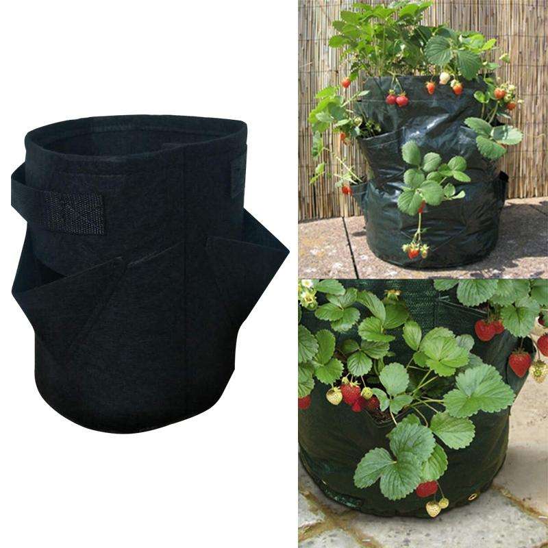 3 Pockets 18L / 5 Gallon Non-woven Felt Strawberry Planting Bag, Size: 23X28cm(Black)