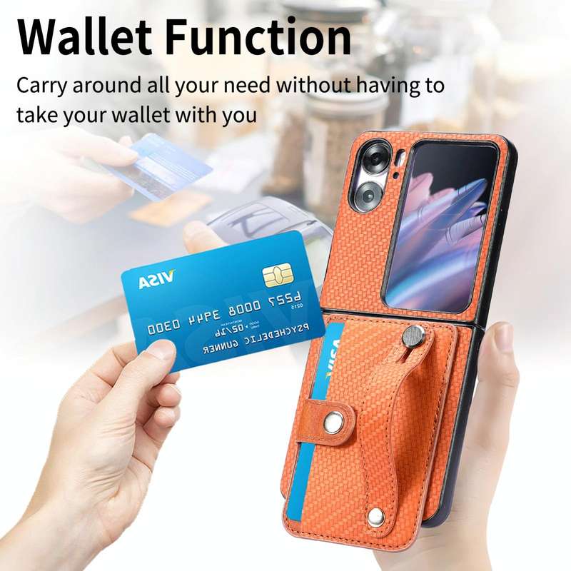 For OPPO Find N2 Flip Wristband Kickstand Card Wallet Back Cover Phone Case(Khaki)