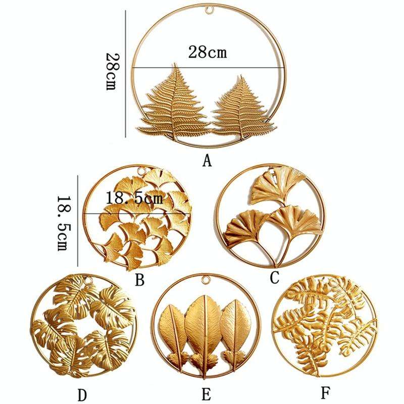 Home Living Room Iron Art Wall Hanging Gold Three-Dimensional Leaf Wall Hanging Decorative Painti...