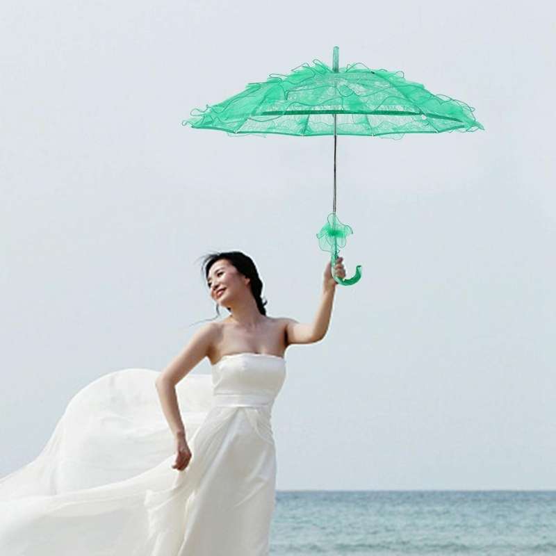 Wedding Parties Bridal Lace Cotton Umbrella Dancing Photography Prop Umbrella(Blue)