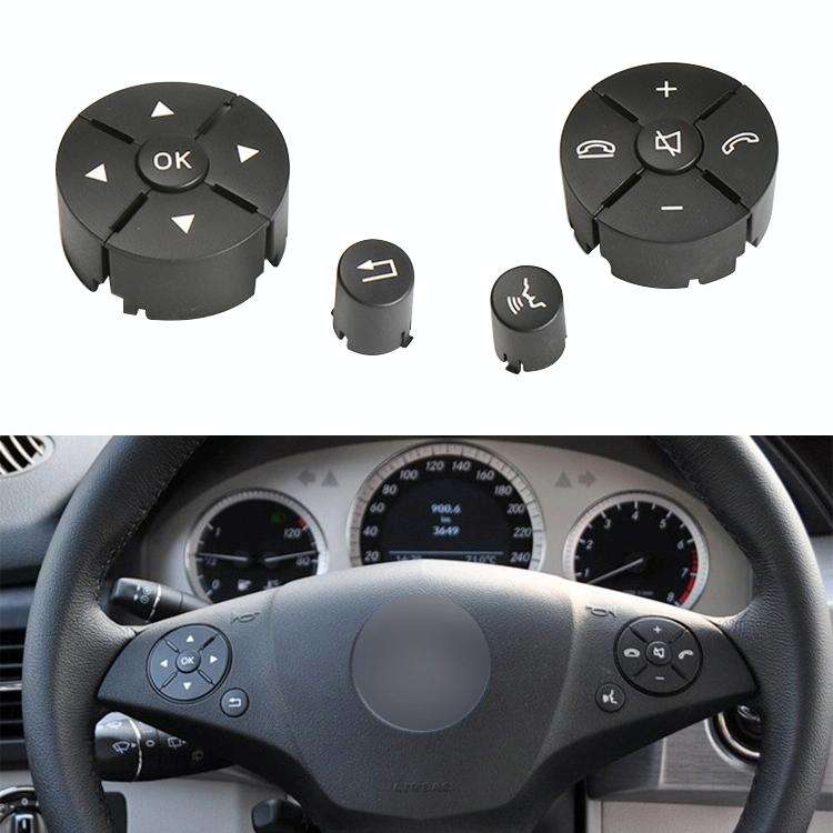 1 Pair Car Steering Wheel Switch Buttons Panel for Mercedes-Benz W204 2007-2014, Left Driving(Black)