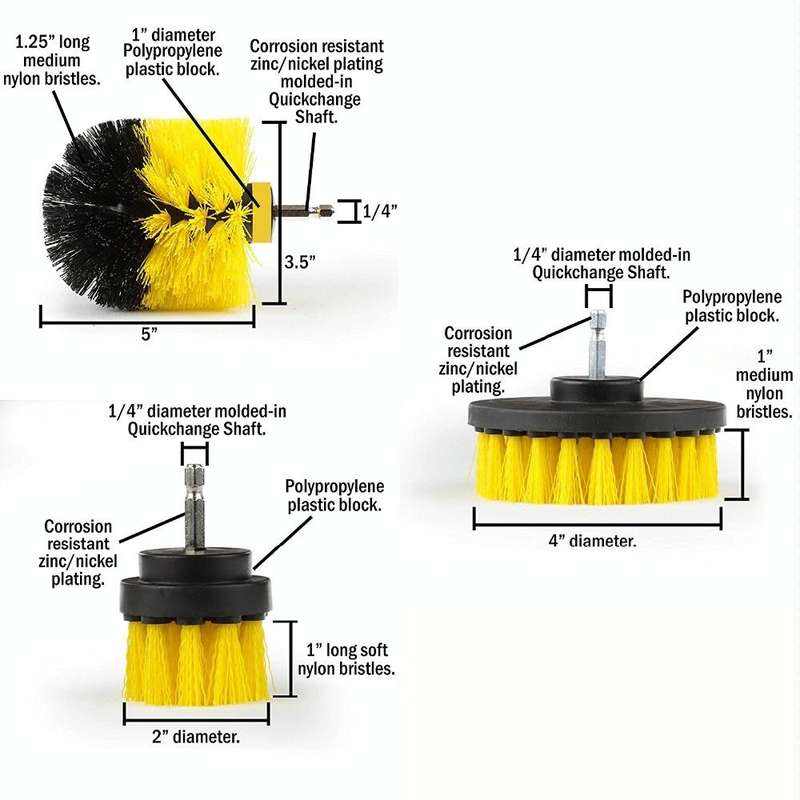 3 PCS Bathroom Kitchen Cleaning Brushes Kit for Electric Drill(Yellow)