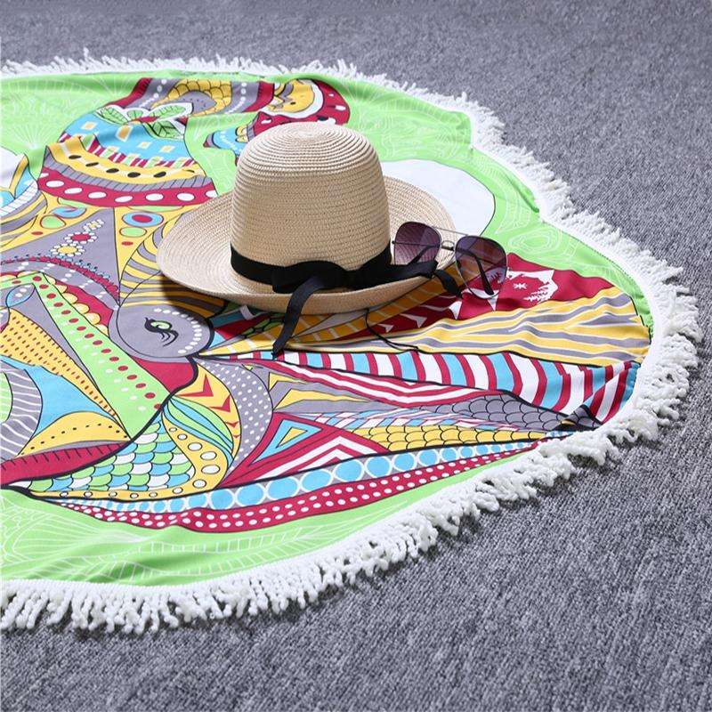 Polyester Printed Summer Bath Towel Round Elephant Sand Beach Towel Shawl Scarf, Size: 150 x 150cm