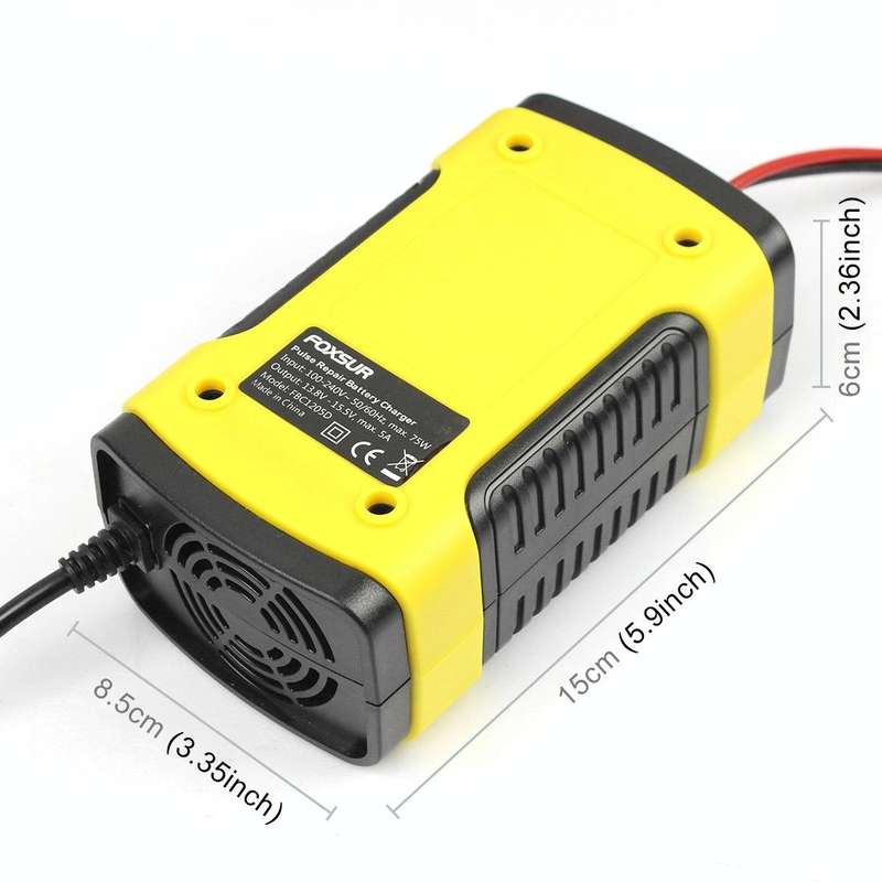 FOXSUR 12V 6A Intelligent Universal Battery Charger for Car Motorcycle, Length: 55cm, EU Plug(Yel...