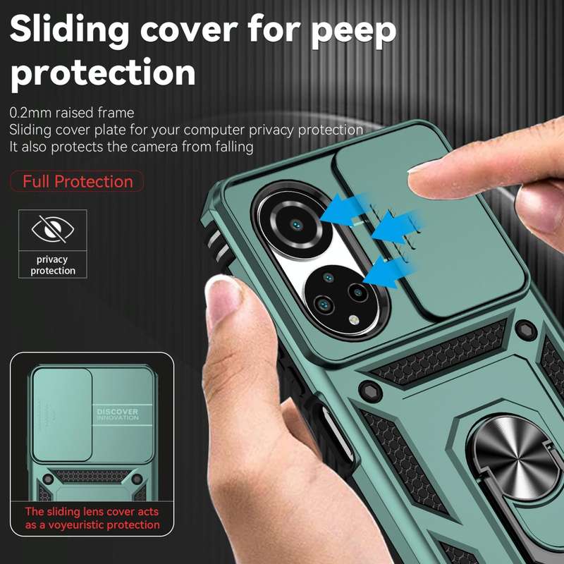 For Honor X7 Sliding Camshield Holder Phone Case(Dark Green)