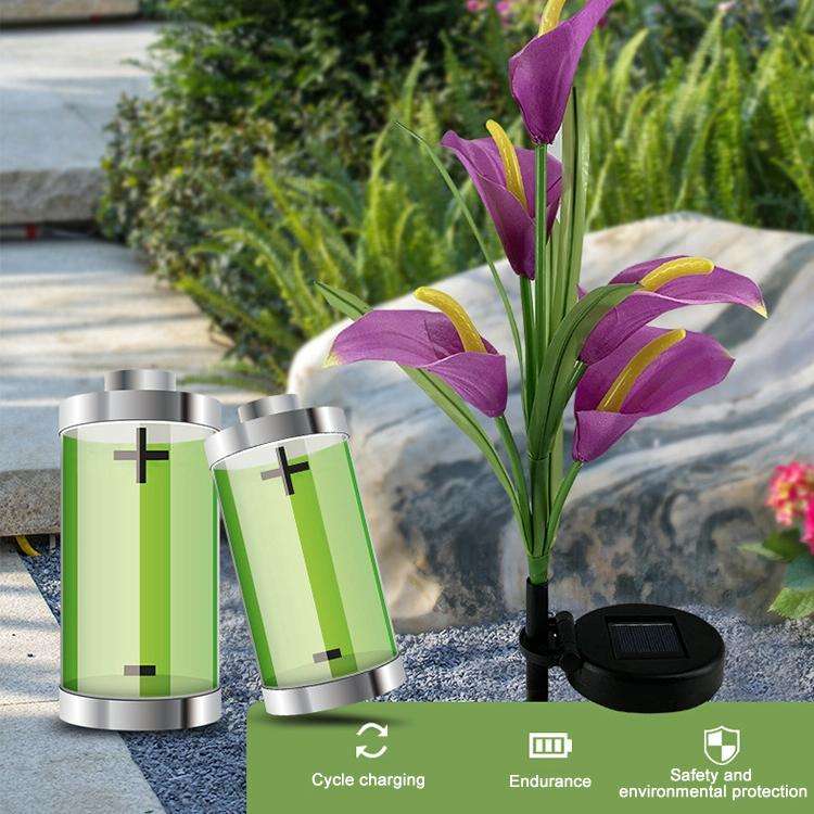 3PCS Simulated Calla Lily Flower 5 Heads Solar Powered Outdoor IP65 Waterproof LED Decorative Law...
