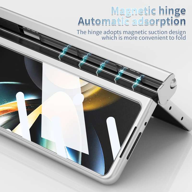 For Samsung Galaxy Z Fold3 5G Electroplating Corrugated Hinge Folding Phone Case with Pen Slot(Si...